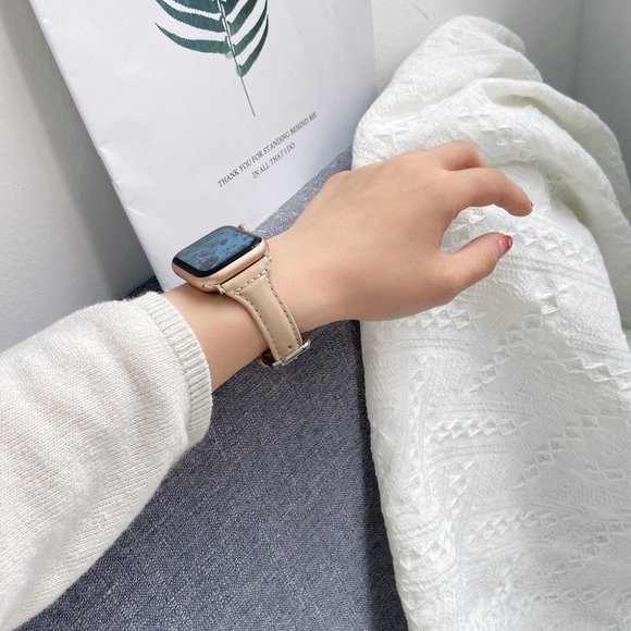 NEW[BAND] Slim Nude Strap Leather For Apple Watch - Picture 5 of 6
